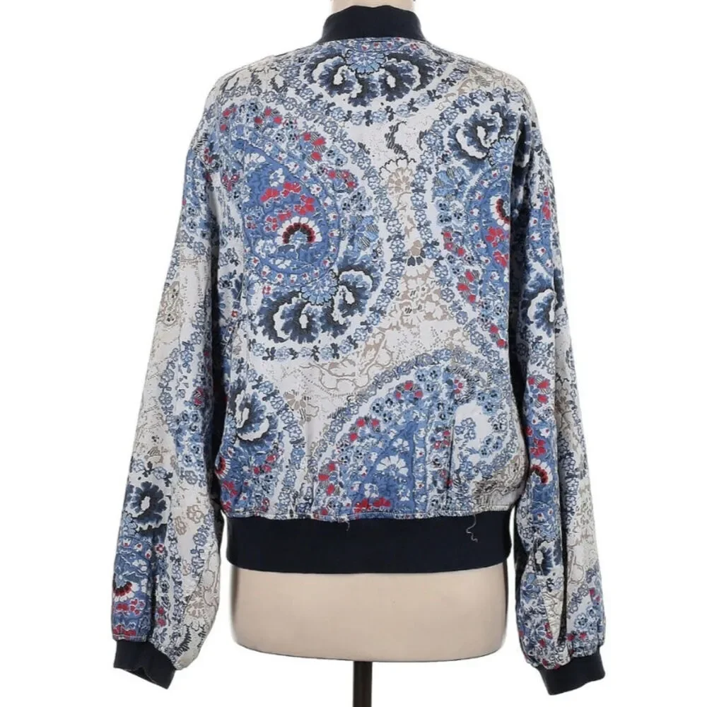 Free People Quilted Paisley Medium Bomber Jacket